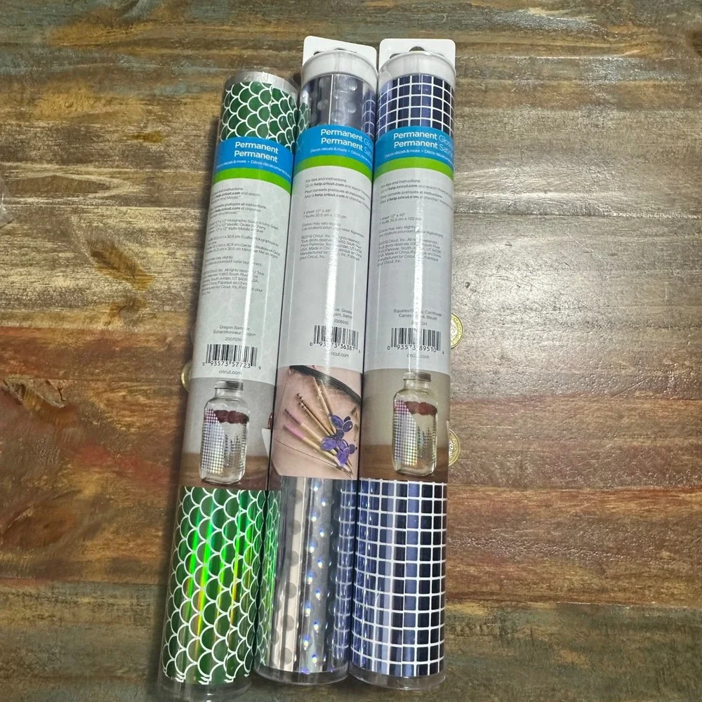 Cricut Premium Vinyl Bundle Holographic Bubbles Metallic Mosaic Dragon Sampler